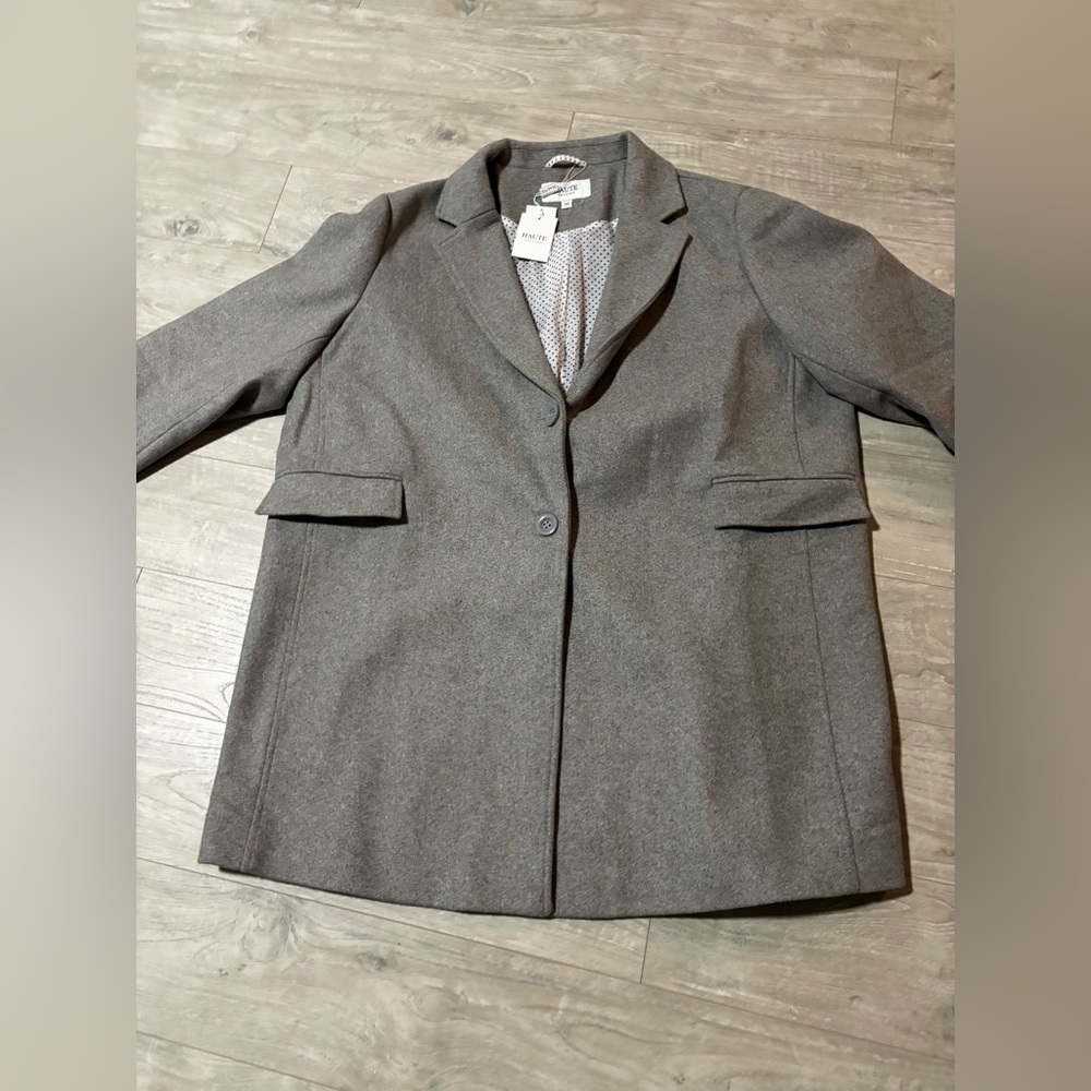Haute Edition Womens Light Gray/Grey Single Breasted Wool Blend Coat 3XL